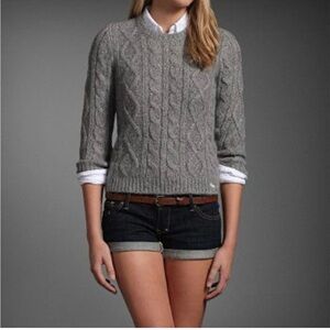 Abercrombie & Fitch Alpaca and Wool Gray Crew Neck Cable Knit Sweater